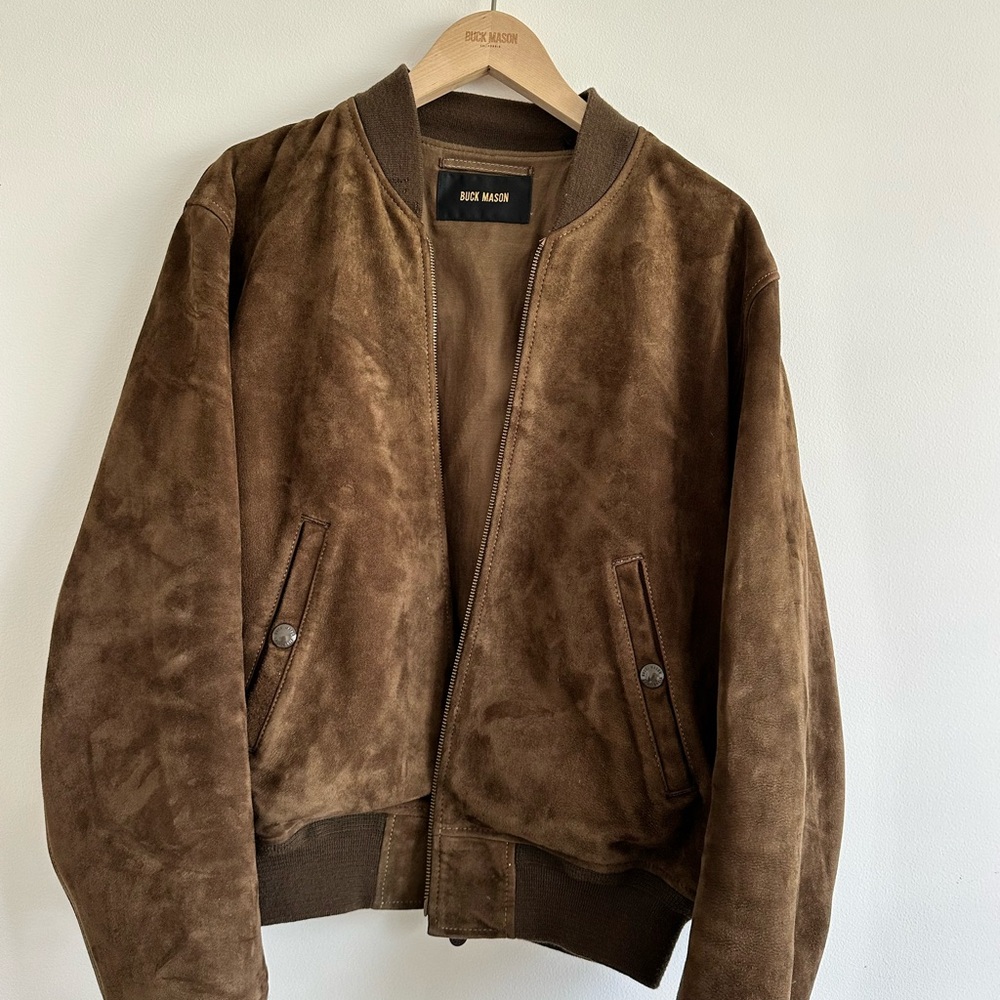 Rare Buck Mason Brown Suede Bomber Jacket